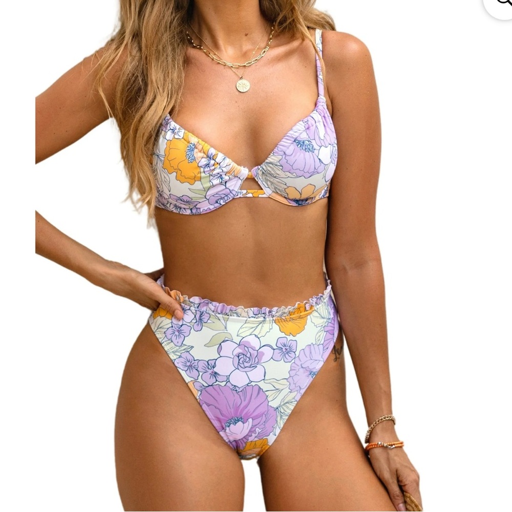 Cupshe Floral Bikini in Purple and Yellow